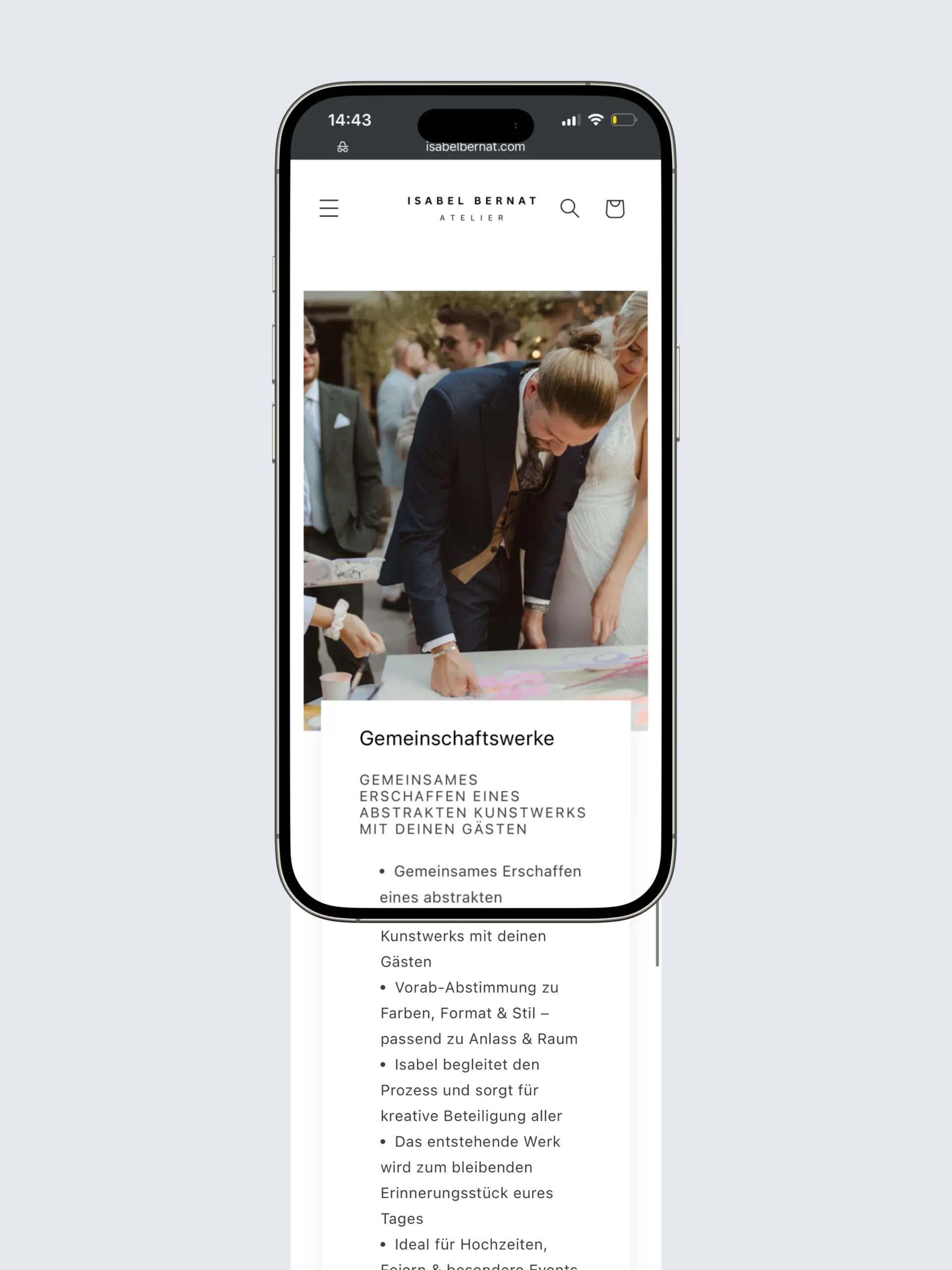 Mobile Mockup-Ansicht des Webshop von Isabel Bernat
