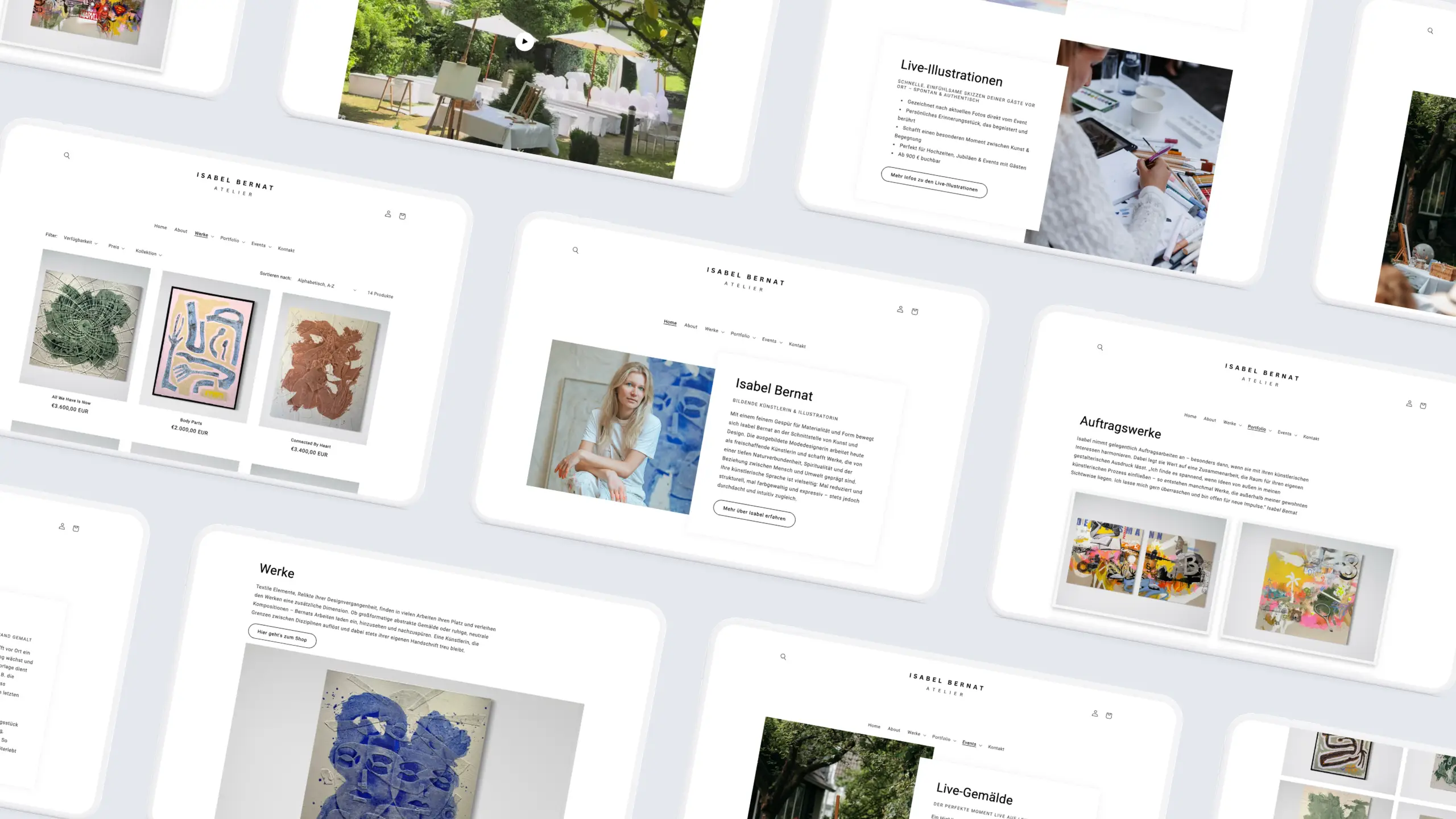 Mockups aller Unterseiten des strategischen Webshop von Isabel Bernat