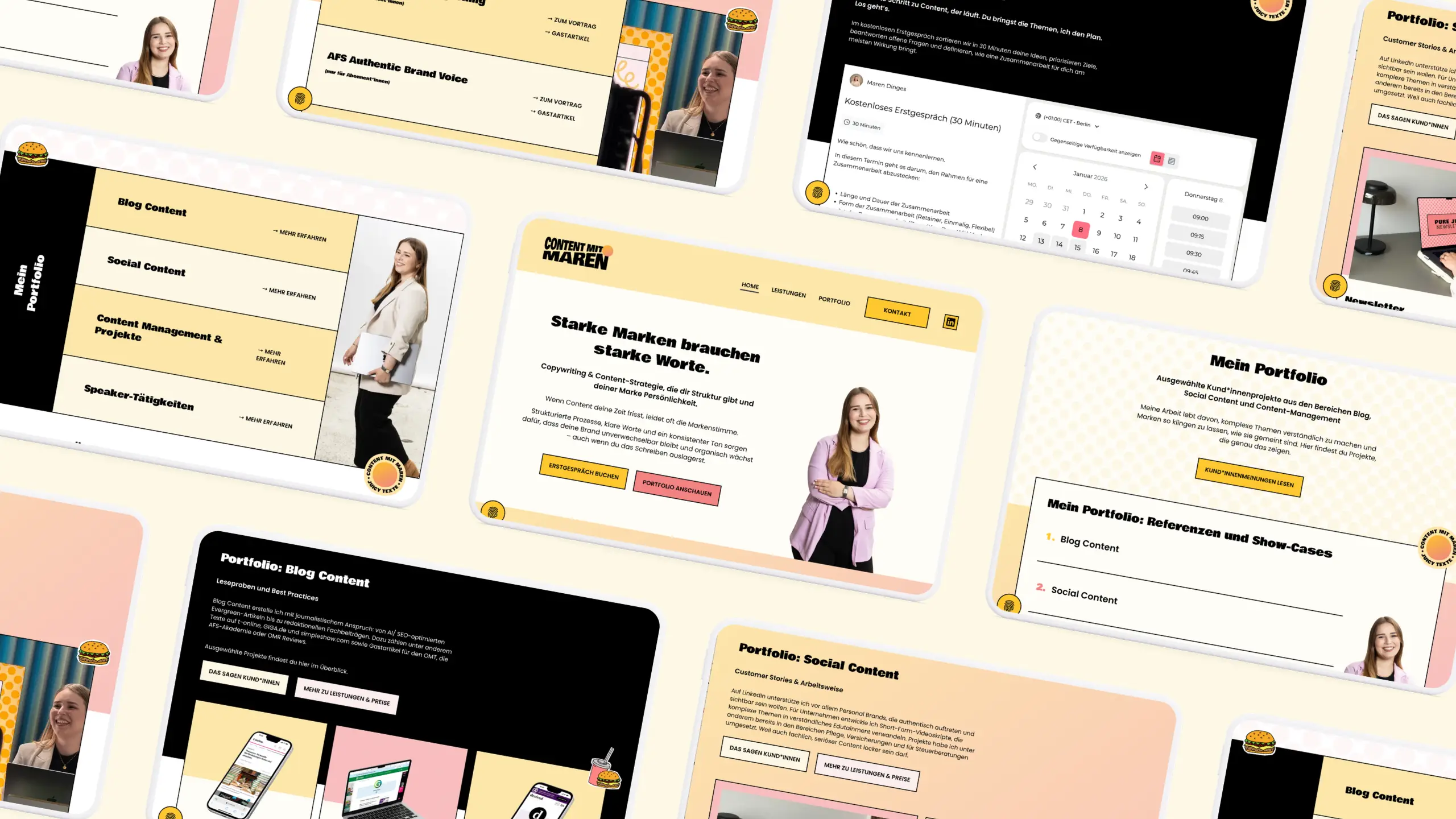 Mockups aller Unterseiten der individuellen Website von Maren Dinges